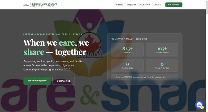 Canadian Care and Share Association website — Ottawa non-profit supporting seniors, youth and newcomers